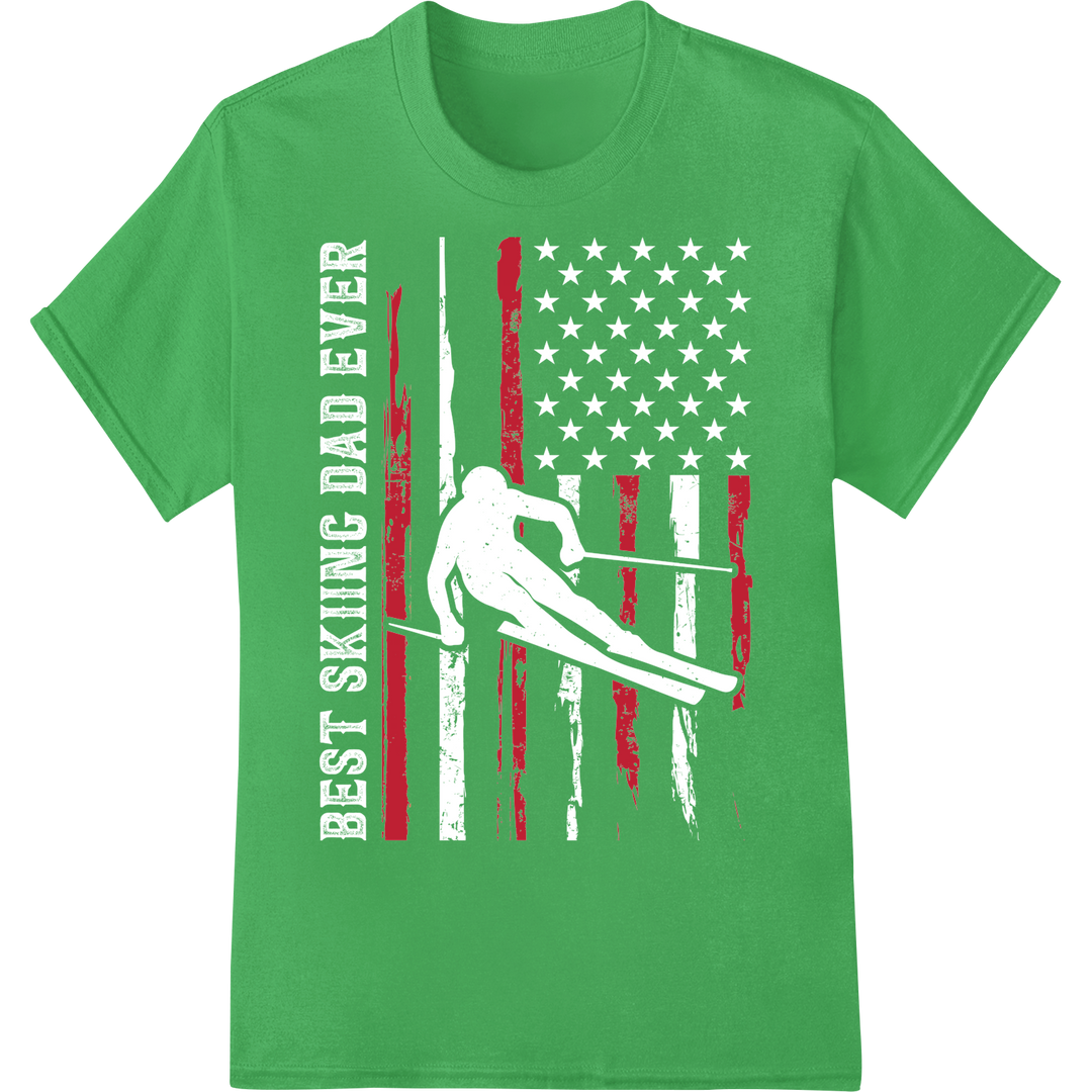 Festive Skiing Stripes DTF Print Heat Transfer | Winter Fun on green shirt - SUPERDTF-DTF Prints-DTF Transfers-Custom DTF Prints