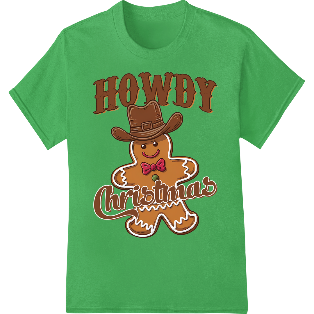 Adorable Gingerbread Cowboy | Rustic Country Christmas DTF Print on green shirt - SUPERDTF-DTF Prints-DTF Transfers-Custom DTF Prints