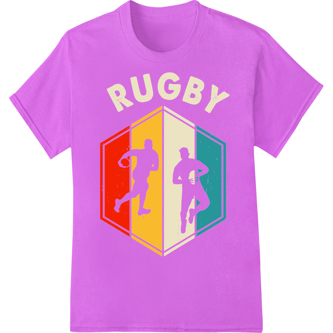 Bold Rugby Player Silhouettes | Vibrant DTF Print Design on purple shirt - SUPERDTF-DTF Prints-DTF Transfers-Custom DTF Prints