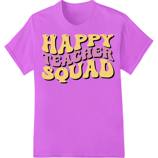 Retro 'Happy Teacher Squad' DTF Print Heat Transfer on purple shirt - SUPERDTF-DTF Prints-DTF Transfers-Custom DTF Prints