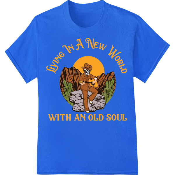 Saddle Up with Timeless Western Charm | DTF Print Heat Transfer on blue shirt - SUPERDTF-DTF Prints-DTF Transfers-Custom DTF Prints