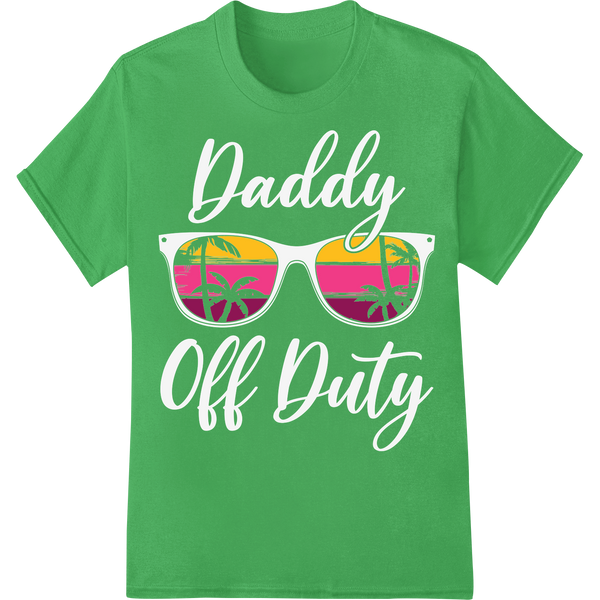 Retro Tropical Sunset: Vibrant Summer DTF Print Heat Transfer on green shirt - SUPERDTF-DTF Prints-DTF Transfers-Custom DTF Prints