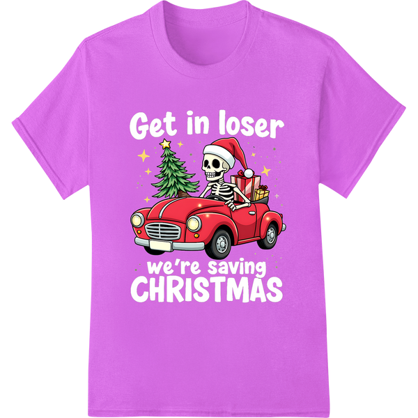 Spooky Skeleton's Festive Ride - Edgy Christmas DTF Print on purple shirt - SUPERDTF-DTF Prints-DTF Transfers-Custom DTF Prints