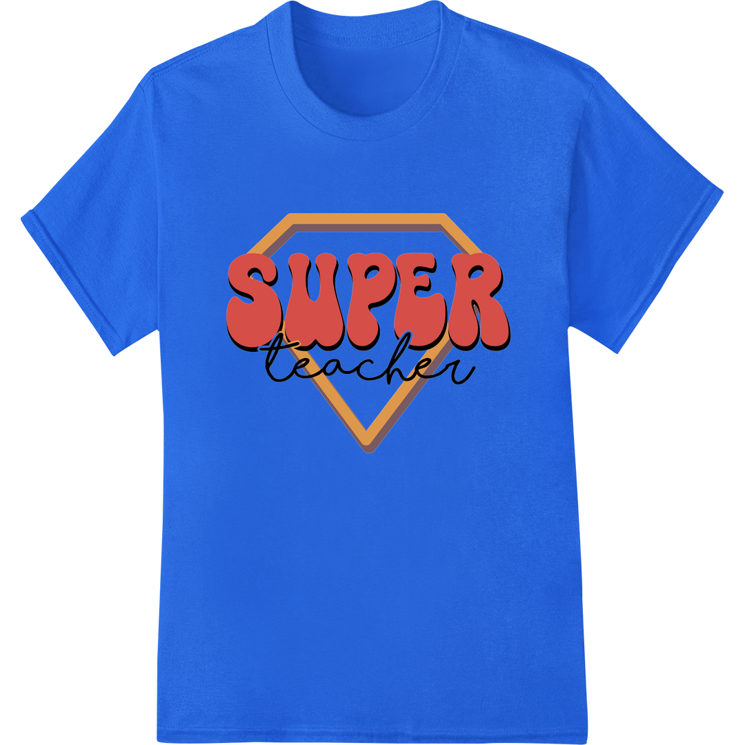 Super Teacher DTF Print Heat Transfer | Superhero Educator on blue shirt - SUPERDTF-DTF Prints-DTF Transfers-Custom DTF Prints