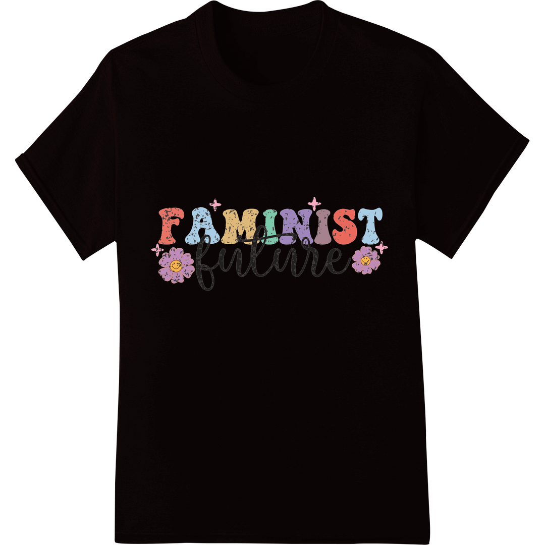 Vibrant 'Feminist Future' DTF Print Heat Transfer on black shirt - SUPERDTF-DTF Prints-DTF Transfers-Custom DTF Prints