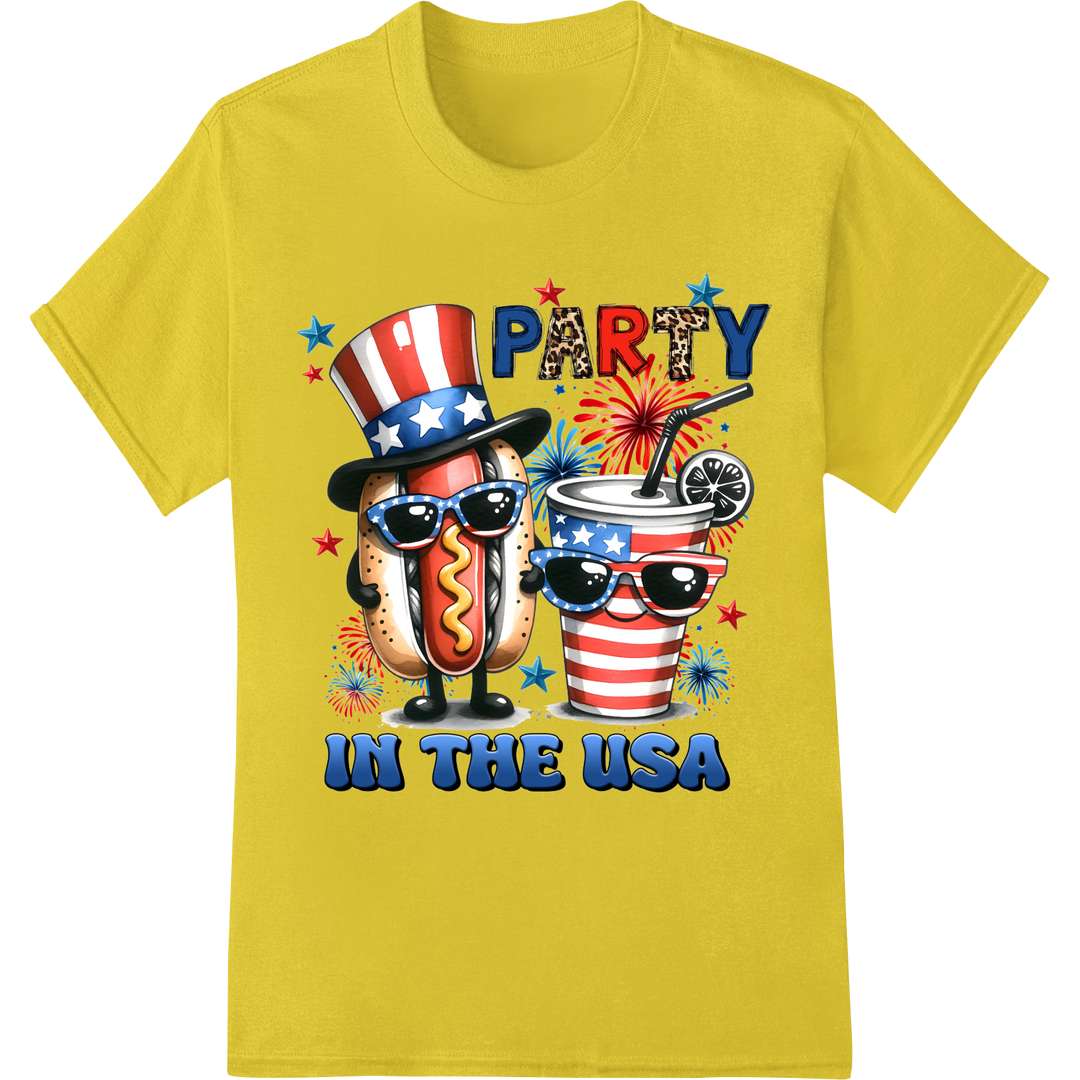 Playful Patriotic Party: Fun 4th of July DTF Print Design on yellow shirt - SUPERDTF-DTF Prints-DTF Transfers-Custom DTF Prints