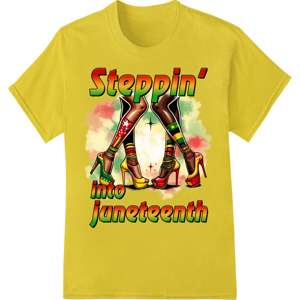 Step Into Juneteenth Pride w/ Pan-African Heel DTF Print on yellow shirt - SUPERDTF-DTF Prints-DTF Transfers-Custom DTF Prints