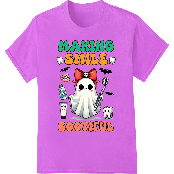 Spooky Dentist Ghost: Making Smiles Bootiful This Halloween on purple shirt - SUPERDTF-DTF Prints-DTF Transfers-Custom DTF Prints