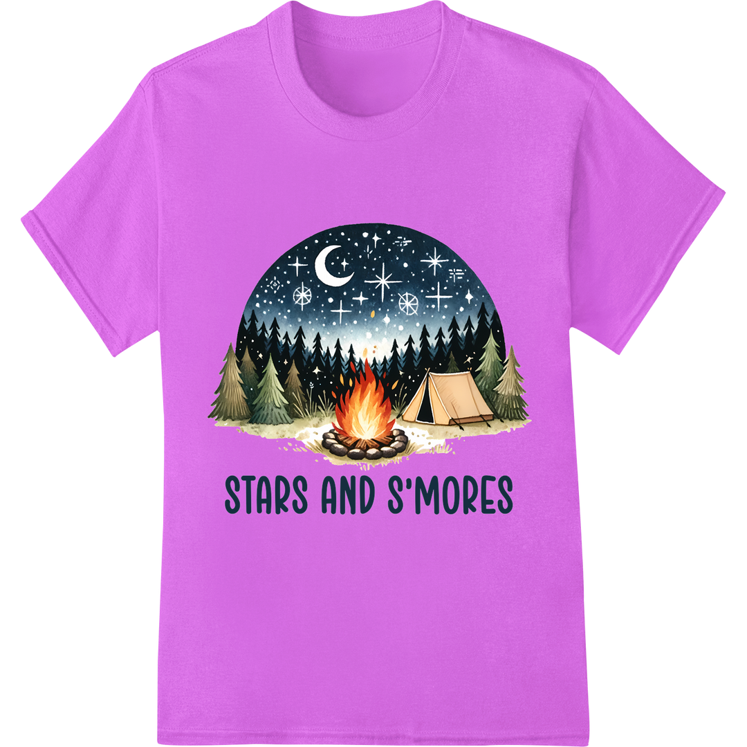 Starry Night Campfire Adventure | DTF Print Heat Transfer on purple shirt - SUPERDTF-DTF Prints-DTF Transfers-Custom DTF Prints