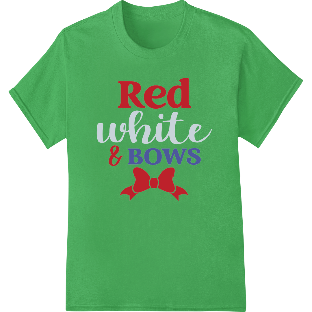 Festive Red, White & Bows DTF Print for Holiday Cheer on green shirt - SUPERDTF-DTF Prints-DTF Transfers-Custom DTF Prints