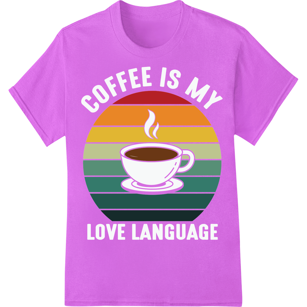 Retro Coffee Vibes: Vintage-Inspired DTF Print Heat Transfer on purple shirt - SUPERDTF-DTF Prints-DTF Transfers-Custom DTF Prints