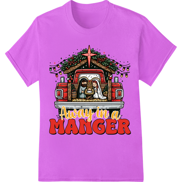 Vintage Nativity Scene In Red Truck DTF Print Heat Transfer on purple shirt - SUPERDTF-DTF Prints-DTF Transfers-Custom DTF Prints