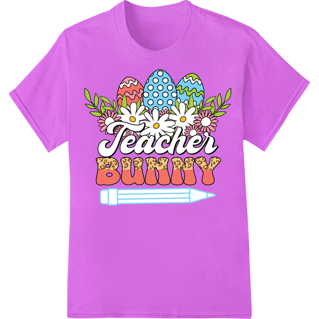 Retro Easter Teacher Bunny DTF Print Heat Transfer on purple shirt - SUPERDTF-DTF Prints-DTF Transfers-Custom DTF Prints