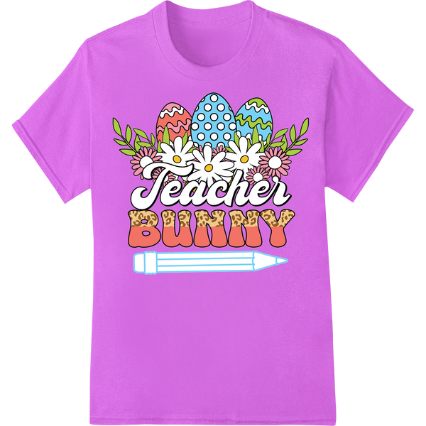 Retro Easter Teacher Bunny DTF Print Heat Transfer on purple shirt - SUPERDTF-DTF Prints-DTF Transfers-Custom DTF Prints