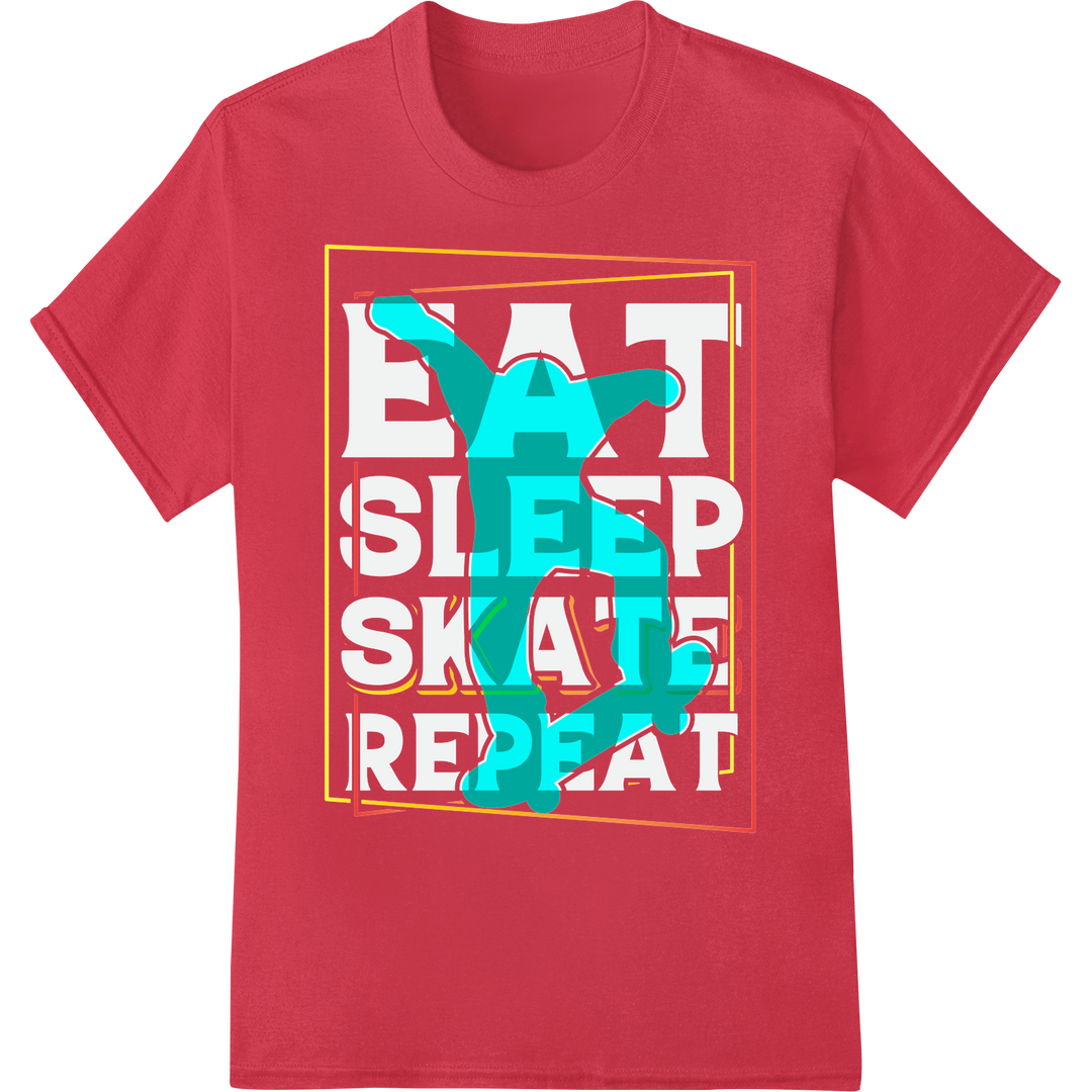 Retro Skate Silhouette: Bold DTF Print Heat Transfer on red shirt - SUPERDTF-DTF Prints-DTF Transfers-Custom DTF Prints