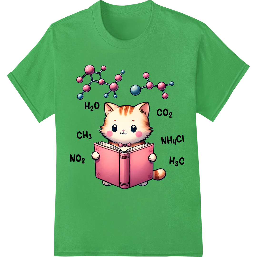 Cute Chemistry Kitten DTF Print Heat Transfer | Science on green shirt - SUPERDTF-DTF Prints-DTF Transfers-Custom DTF Prints