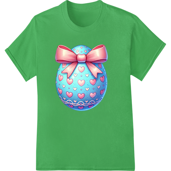 Adorable Easter Egg DTF Print with Colorful Hearts on green shirt - SUPERDTF-DTF Prints-DTF Transfers-Custom DTF Prints