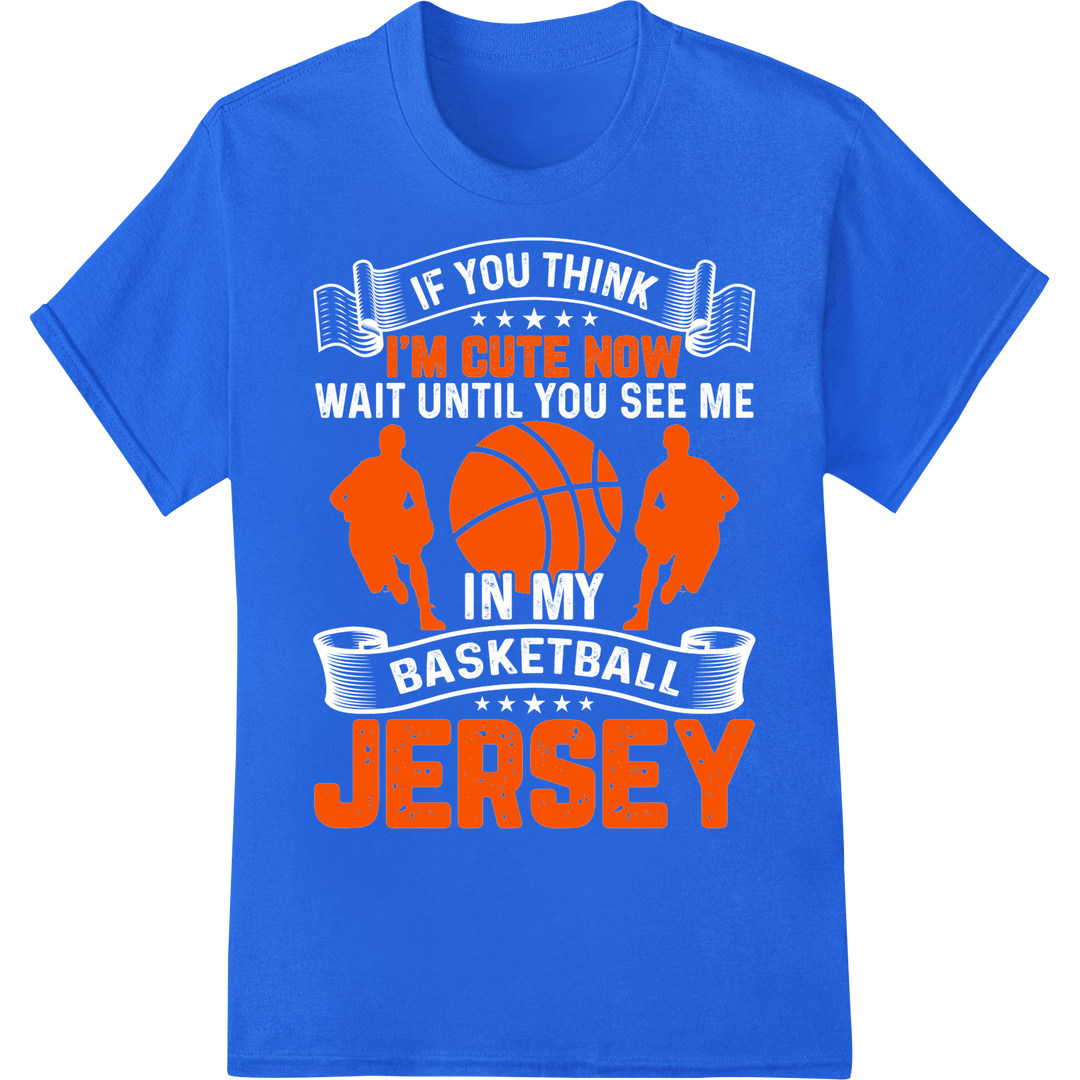 Slam Dunk Style: 'I'm Cute Now' Basketball Jersey DTF Print on blue shirt - SUPERDTF-DTF Prints-DTF Transfers-Custom DTF Prints