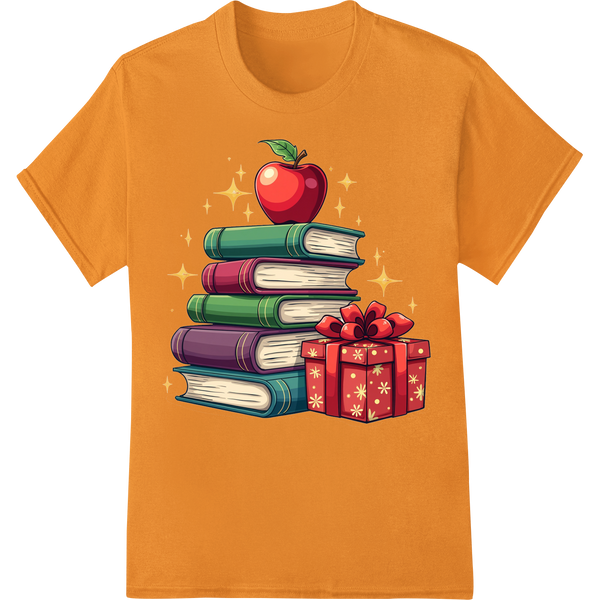 Teacher's Apple Gift: Festive DTF Christmas Heat Transfer on orange shirt - SUPERDTF-DTF Prints-DTF Transfers-Custom DTF Prints