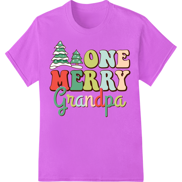 Retro 'One Merry Grandpa' Christmas DTF Print Heat Transfer on purple shirt - SUPERDTF-DTF Prints-DTF Transfers-Custom DTF Prints