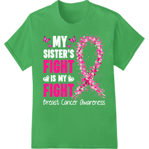 Fight Breast Cancer Pink Ribbon Butterfly DTF Heat Transfer on green shirt - SUPERDTF-DTF Prints-DTF Transfers-Custom DTF Prints