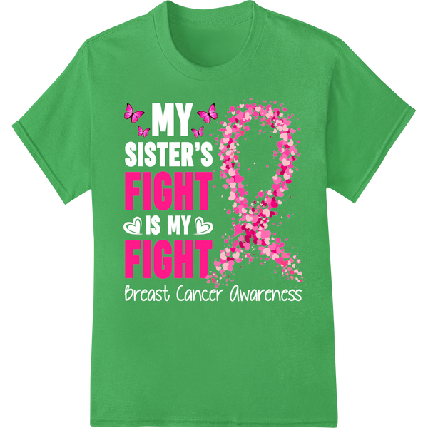 Fight Breast Cancer Pink Ribbon Butterfly DTF Heat Transfer on green shirt - SUPERDTF-DTF Prints-DTF Transfers-Custom DTF Prints