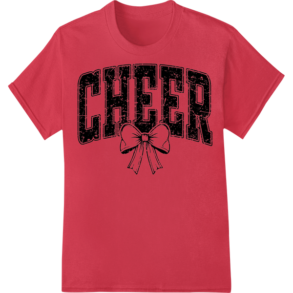 Bold CHEER Design with Bow - DTF Print Heat Transfer on red shirt - SUPERDTF-DTF Prints-DTF Transfers-Custom DTF Prints