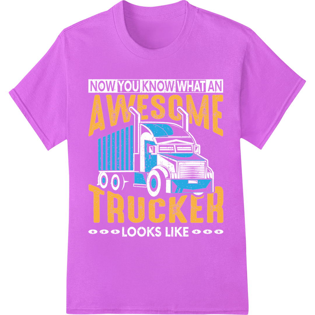 Awesome Trucker DTF Print: Bold Vintage Transport Design on purple shirt - SUPERDTF-DTF Prints-DTF Transfers-Custom DTF Prints