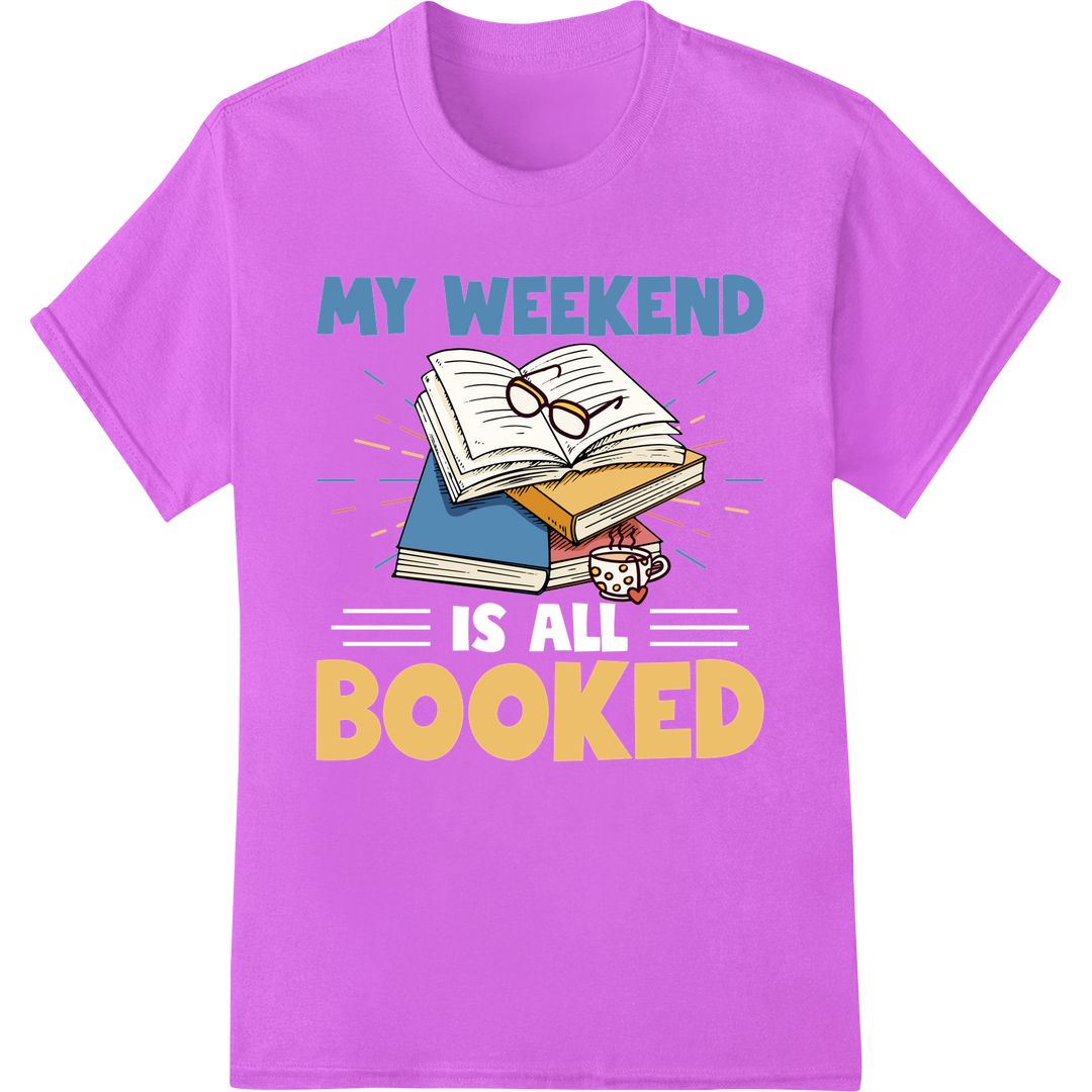 Booked Solid: Clever Literary DTF Print for Book Lovers on purple shirt - SUPERDTF-DTF Prints-DTF Transfers-Custom DTF Prints