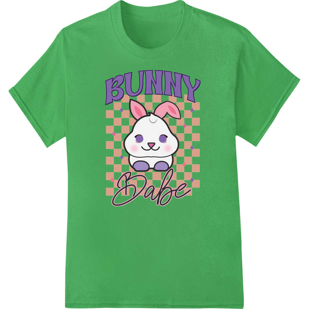 Retro Easter Bunny: Adorable DTF Print Heat Transfer on green shirt - SUPERDTF-DTF Prints-DTF Transfers-Custom DTF Prints