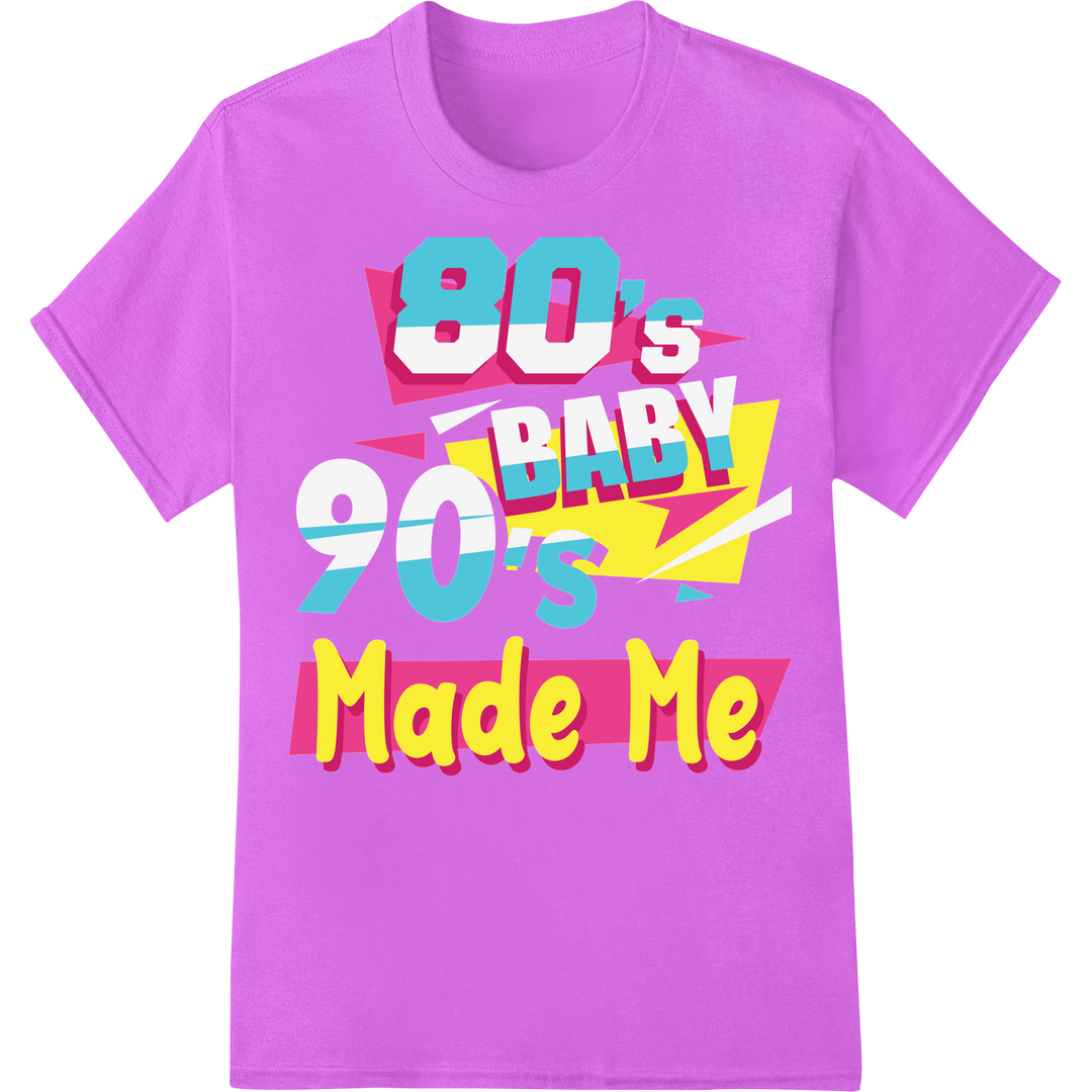 Retro 80s Vibes: Bold DTF Print Heat Transfer | 80s Baby on purple shirt - SUPERDTF-DTF Prints-DTF Transfers-Custom DTF Prints