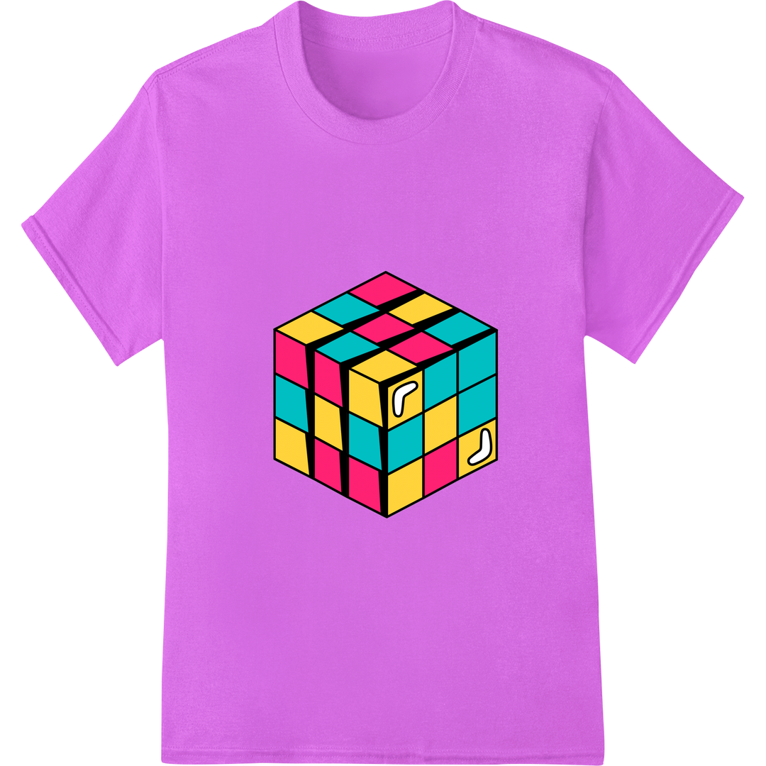 Retro Rubik's Cube 90s Puzzle Print Heat Transfer | DTF on purple shirt - SUPERDTF-DTF Prints-DTF Transfers-Custom DTF Prints