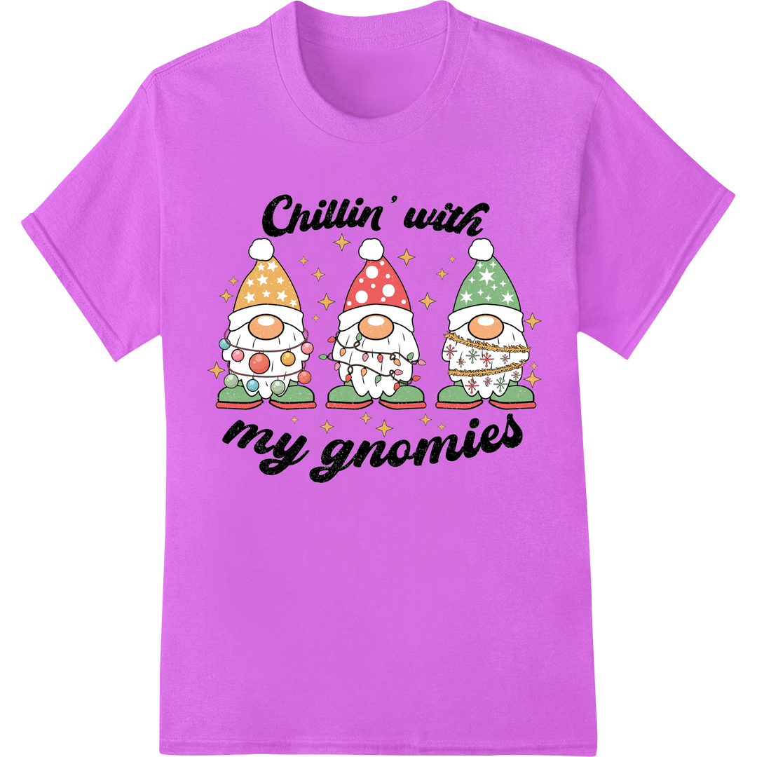 Chill with Your Gnomies in Retro Holiday Style on purple shirt - SUPERDTF-DTF Prints-DTF Transfers-Custom DTF Prints