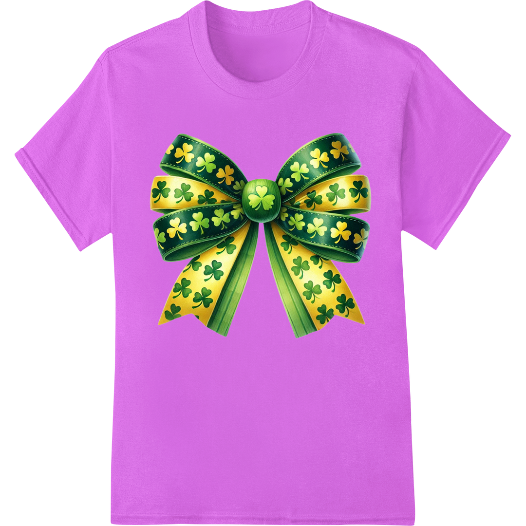 Lucky Charm: Festive St. Patrick's Day Bow DTF Transfer on purple shirt - SUPERDTF-DTF Prints-DTF Transfers-Custom DTF Prints