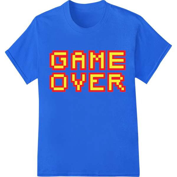 Retro Gaming 'GAME OVER' DTF Print Heat Transfer | 8-Bit Nostalgia on blue shirt - SUPERDTF-DTF Prints-DTF Transfers-Custom DTF Prints