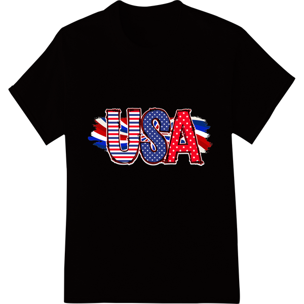 Bold USA Graphic: Patriotic Stars & Stripes Design on black shirt - SUPERDTF-DTF Prints-DTF Transfers-Custom DTF Prints