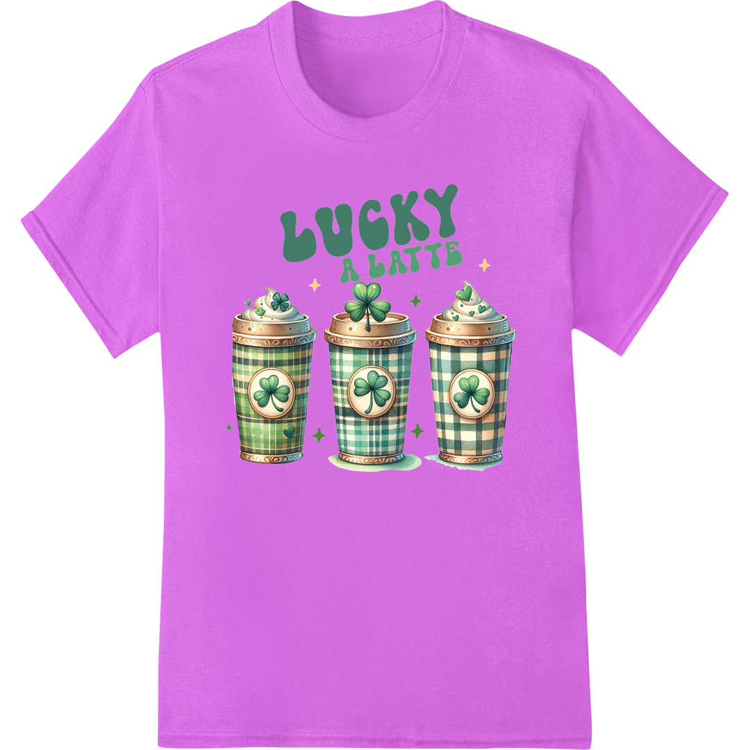 Lucky Latte: Adorable St. Patrick's Day DTF Print Transfer on purple shirt - SUPERDTF-DTF Prints-DTF Transfers-Custom DTF Prints