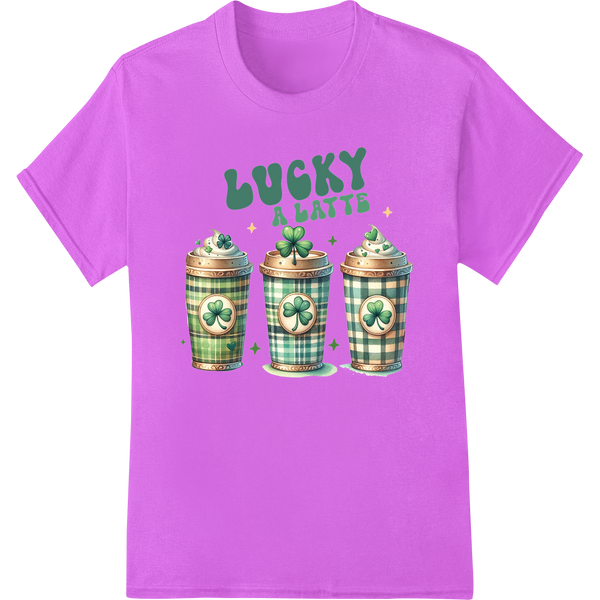 Lucky Latte: Adorable St. Patrick's Day DTF Print Transfer on purple shirt - SUPERDTF-DTF Prints-DTF Transfers-Custom DTF Prints