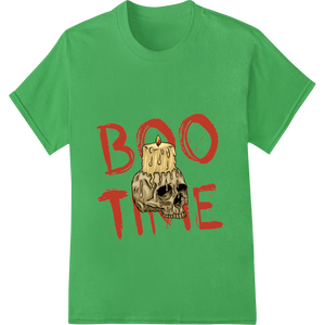 Cutting-edge customized apparel featured on Spooky 'BOO TIME' Skull DTF Print Heat Transfer