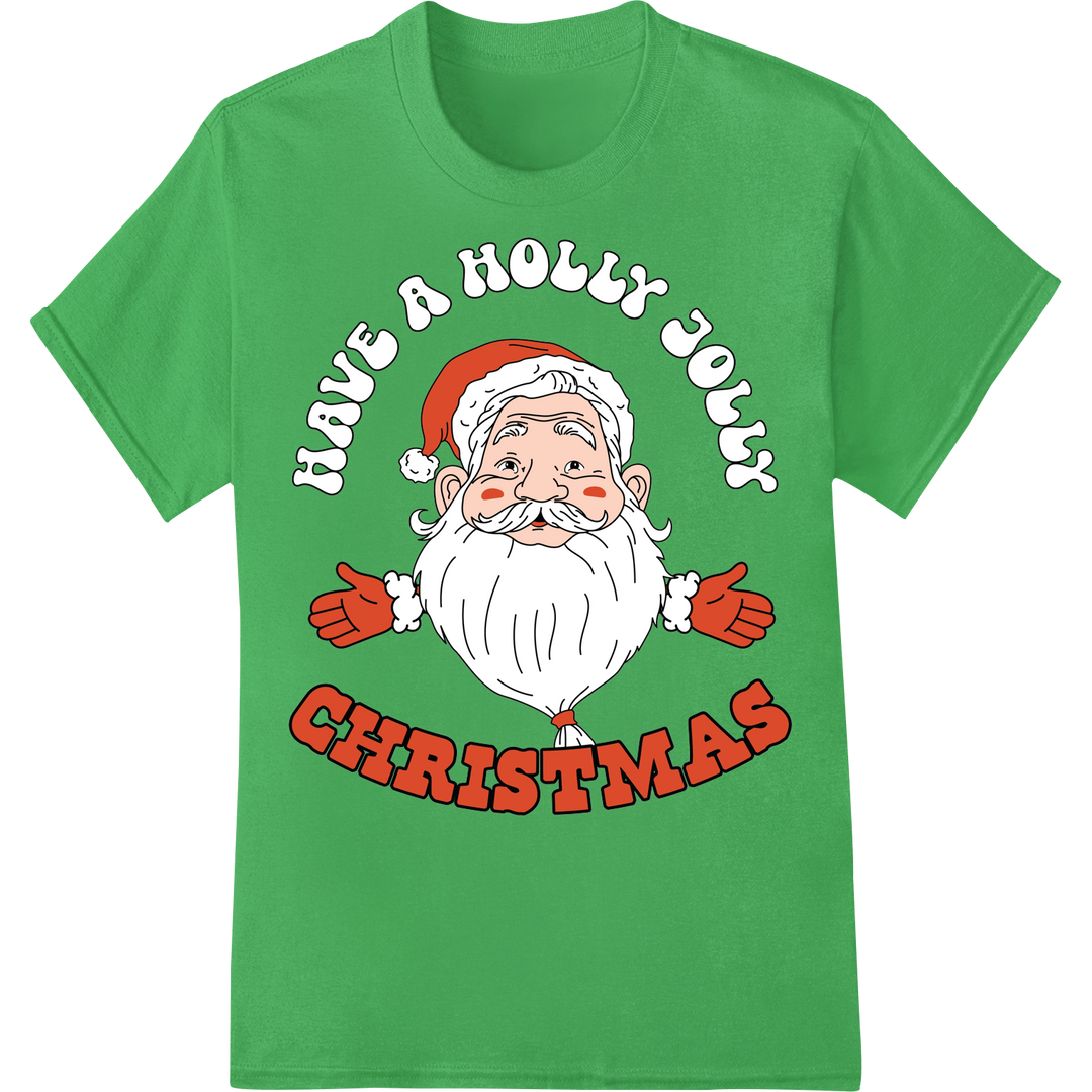 Jolly Santa Claus: Festive Christmas DTF Print Heat Transfer on green shirt - SUPERDTF-DTF Prints-DTF Transfers-Custom DTF Prints