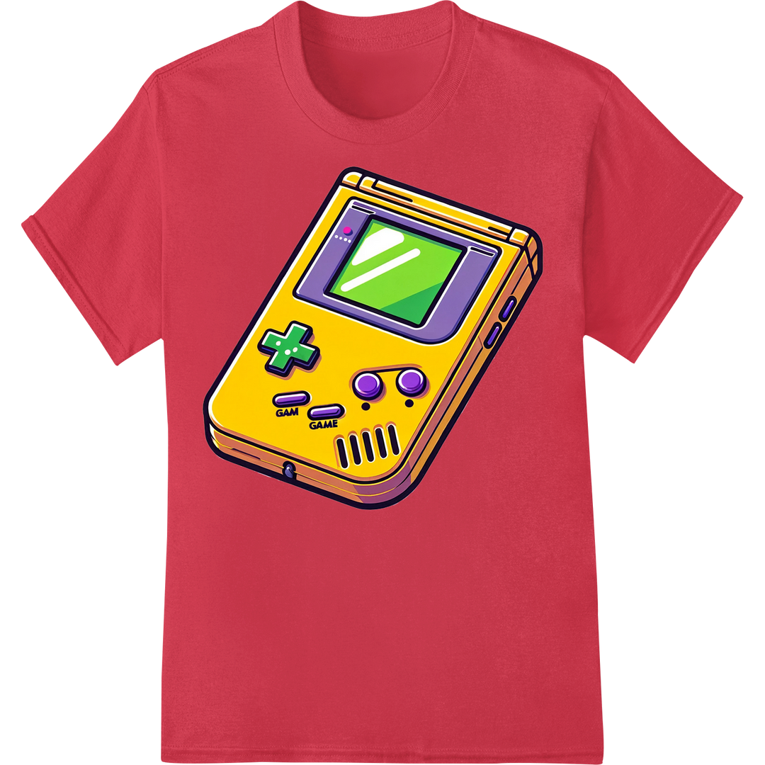 Retro 90s Handheld Gaming Device DTF Print Heat Transfer on red shirt - SUPERDTF-DTF Prints-DTF Transfers-Custom DTF Prints