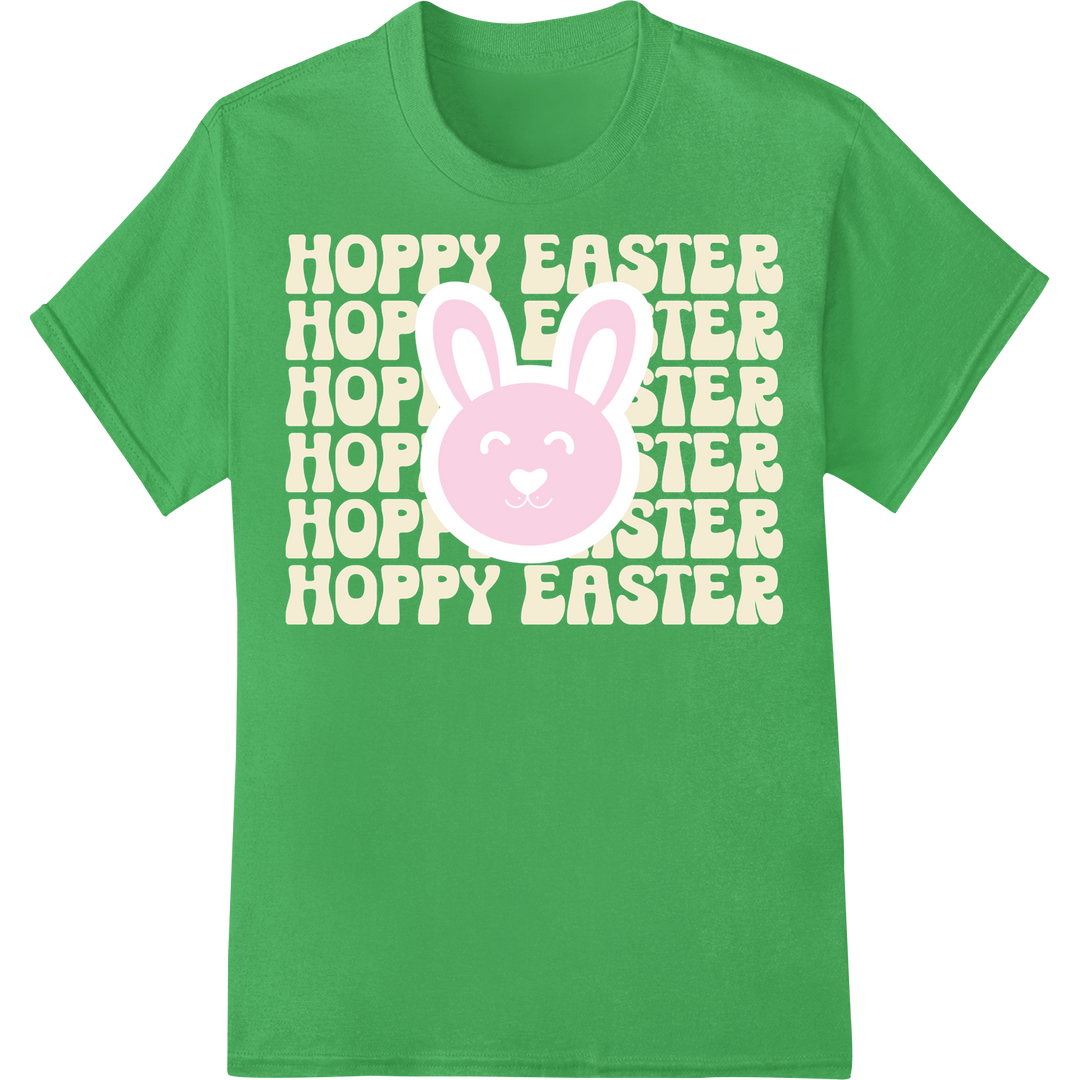 Adorable Pink Bunny Face Easter Heat Transfer Design on green shirt - SUPERDTF-DTF Prints-DTF Transfers-Custom DTF Prints