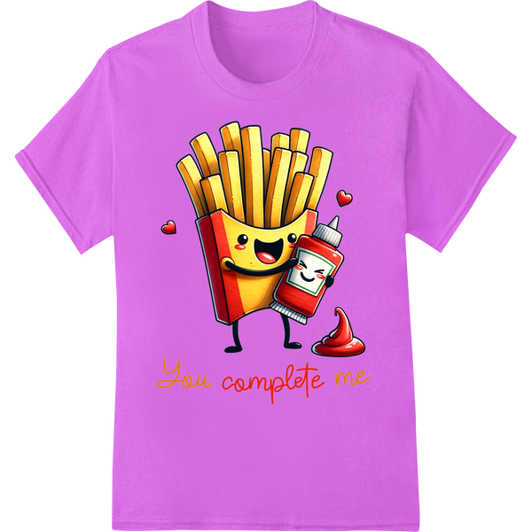 Adorable 'You Complete Me' Fries & Ketchup Valentine's DTF Print on purple shirt - SUPERDTF-DTF Prints-DTF Transfers-Custom DTF Prints