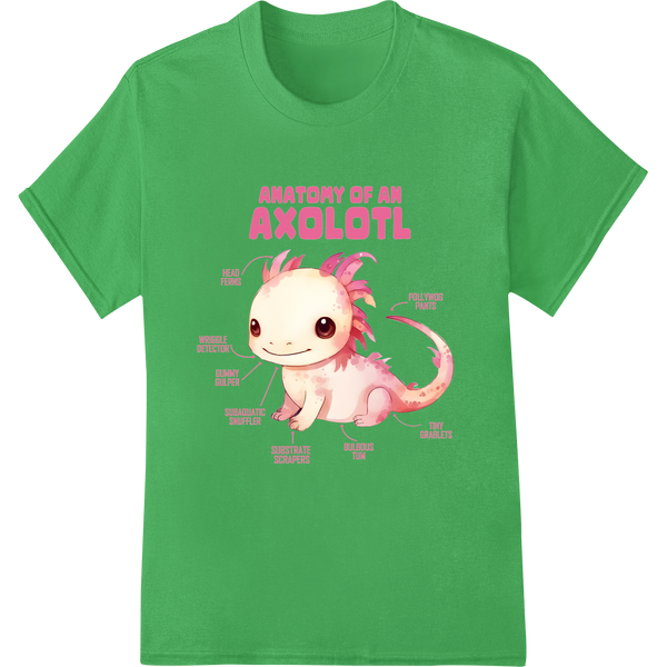 Adorable Axolotl Anatomy DTF Print Heat Transfer on green shirt - SUPERDTF-DTF Prints-DTF Transfers-Custom DTF Prints