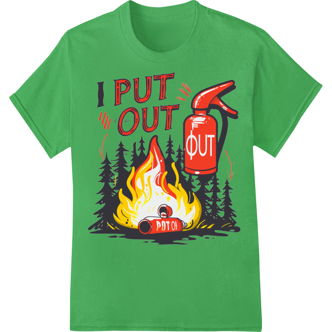 Ignite Your Firefighter Spirit: Bold 'I PUT OUT' DTF Print on green shirt - SUPERDTF-DTF Prints-DTF Transfers-Custom DTF Prints