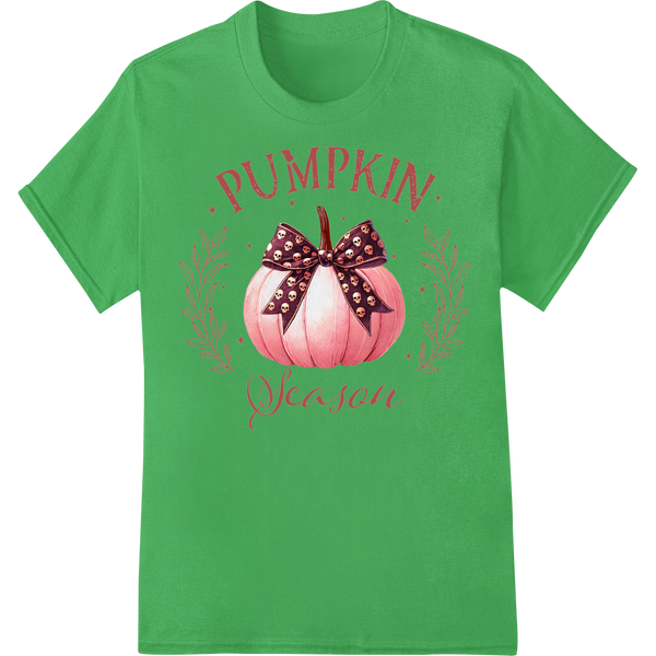 Embrace Autumn's Charm with this Whimsical Pumpkin Design on green shirt - SUPERDTF-DTF Prints-DTF Transfers-Custom DTF Prints