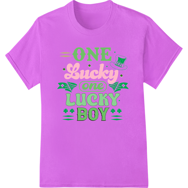 Lucky Charm: St. Patrick's Day 'ONE Lucky BOY' DTF Print on purple shirt - SUPERDTF-DTF Prints-DTF Transfers-Custom DTF Prints