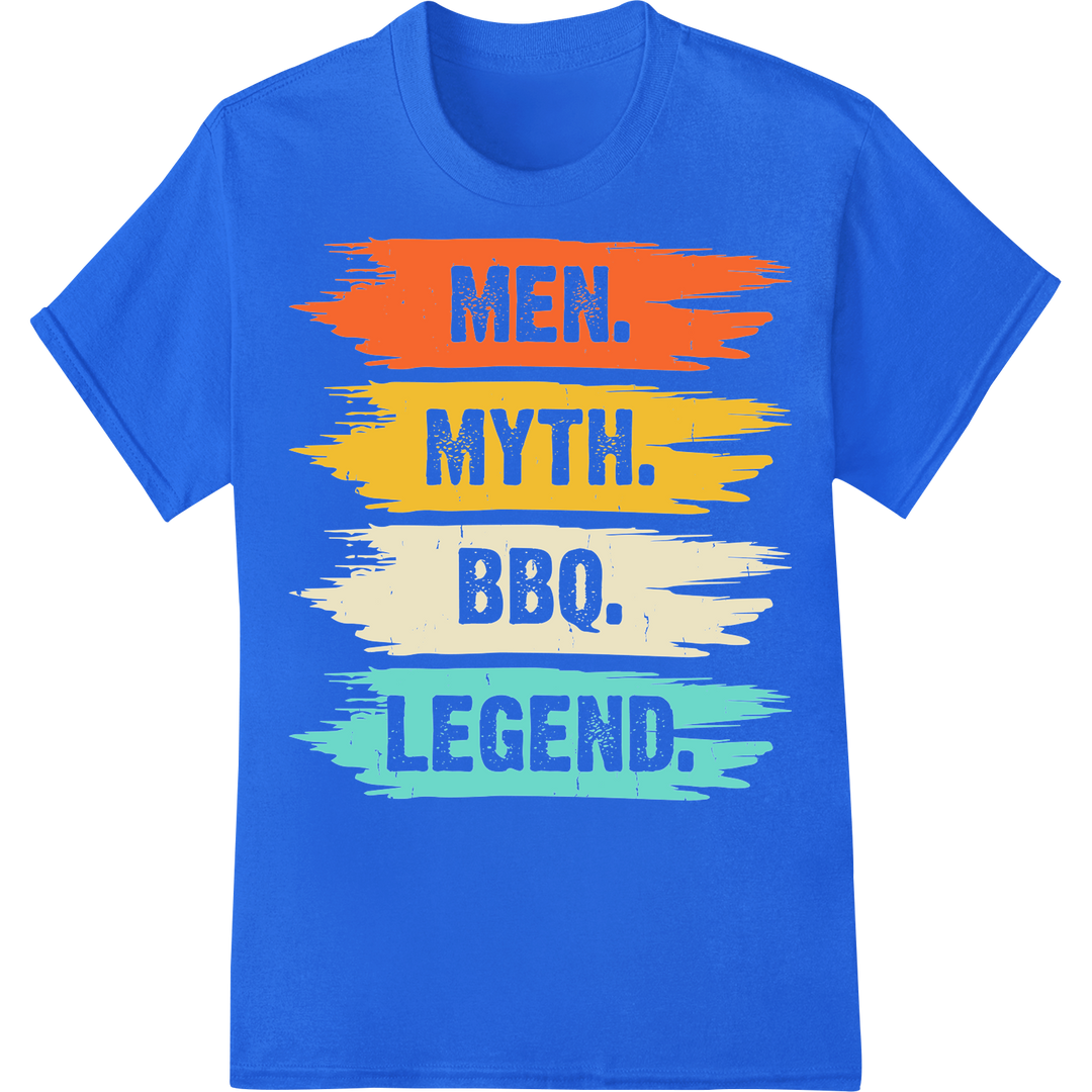 Legendary Grill Master: Bold BBQ Typography DTF Print on blue shirt - SUPERDTF-DTF Prints-DTF Transfers-Custom DTF Prints