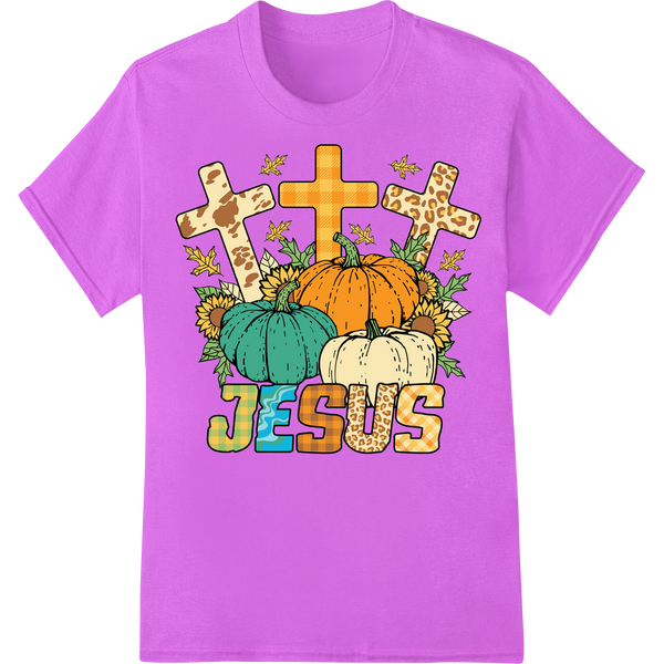 JESUS Pumpkin Cross - Christian Halloween DTF Print on purple shirt - SUPERDTF-DTF Prints-DTF Transfers-Custom DTF Prints