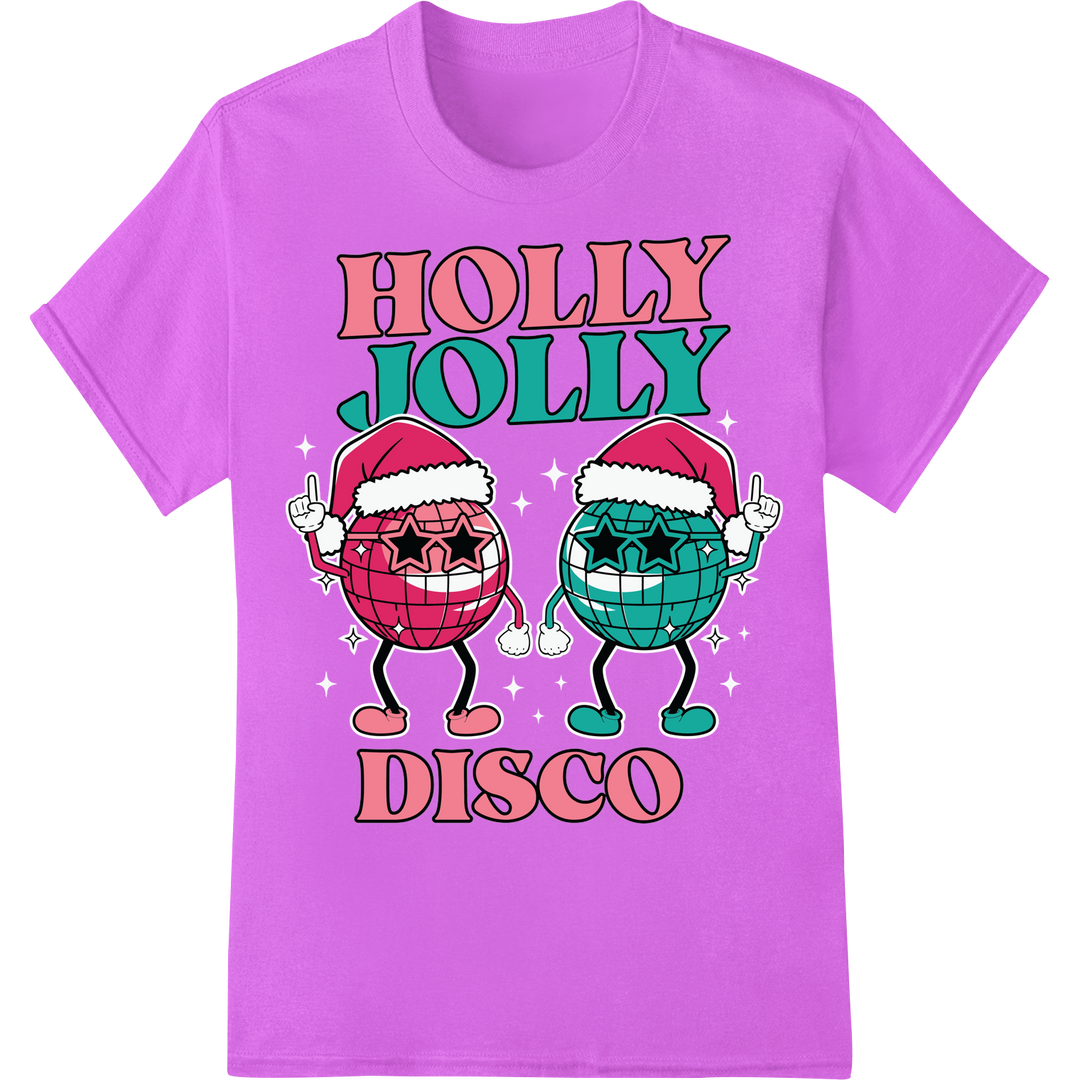 Funky Fresh Holly Jolly Disco DTF Print Heat Transfer on purple shirt - SUPERDTF-DTF Prints-DTF Transfers-Custom DTF Prints